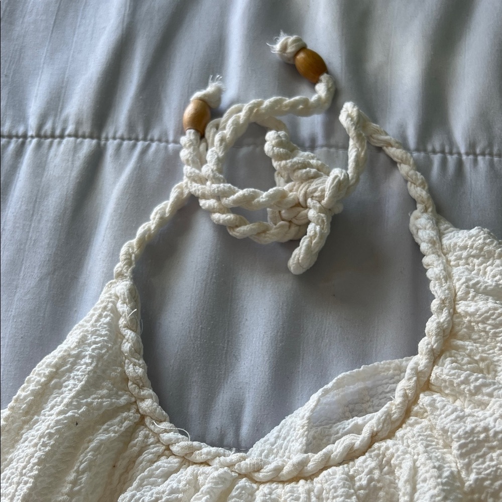 Zara Cream Textured Halter Crop Top - Picture 7 of 7